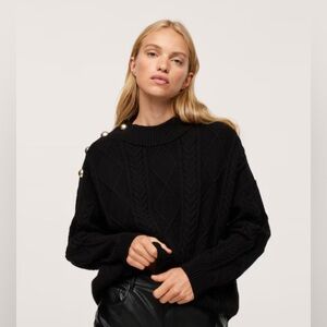 Mango Black Cable Knit Sweater Size M